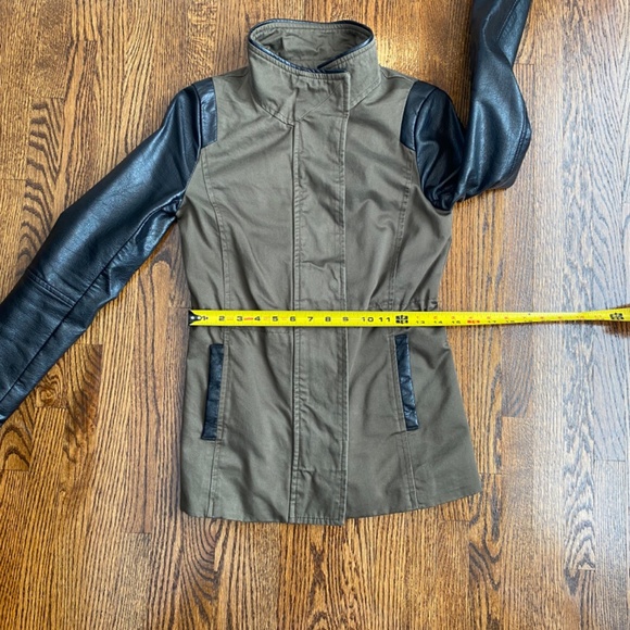 H&M Army Green Jacket Faux Leather Sleeves - US 2 - Picture 14 of 15